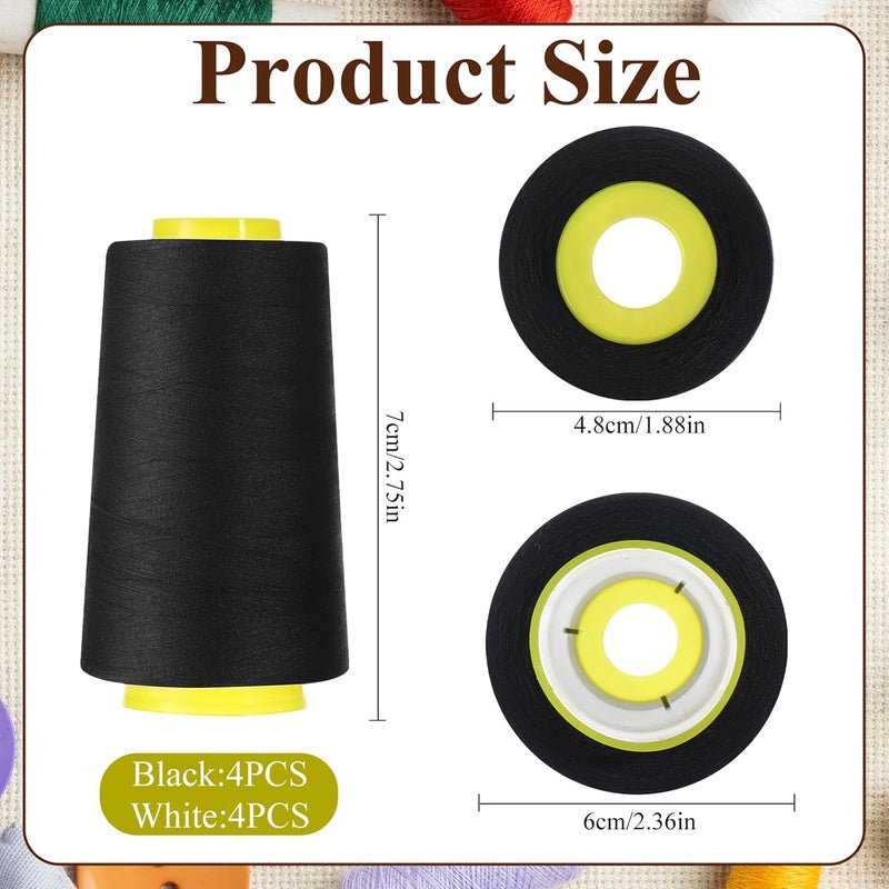 Zelphvt 8Pcs Black & White Sewing Thread 40S/2 Polyester Sewing Thread Spools 3000 Yard Spool Serger Thread All Purpose Connecting Threads for Sewing Machine and Hand Repair Works - Image 2